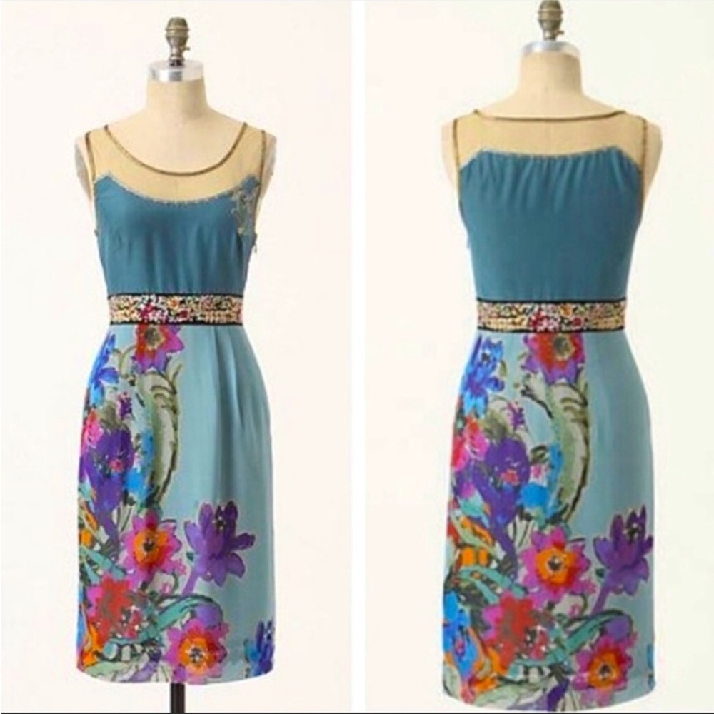 Anthropologie floral Manor Gates silk dress by Floreat Size 2P